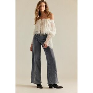 We The Free People Libre Wide Leg High Rise Light Grey Corduroy Pants 27